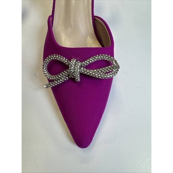 Women’s Hot Pink Slingback Heel Satin Effect Rhinestone Bow Shoes Size 10.5 - Picture 3 of 7